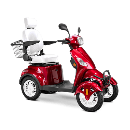 Prestige Mobility Scooter - red with white seat and white wheels