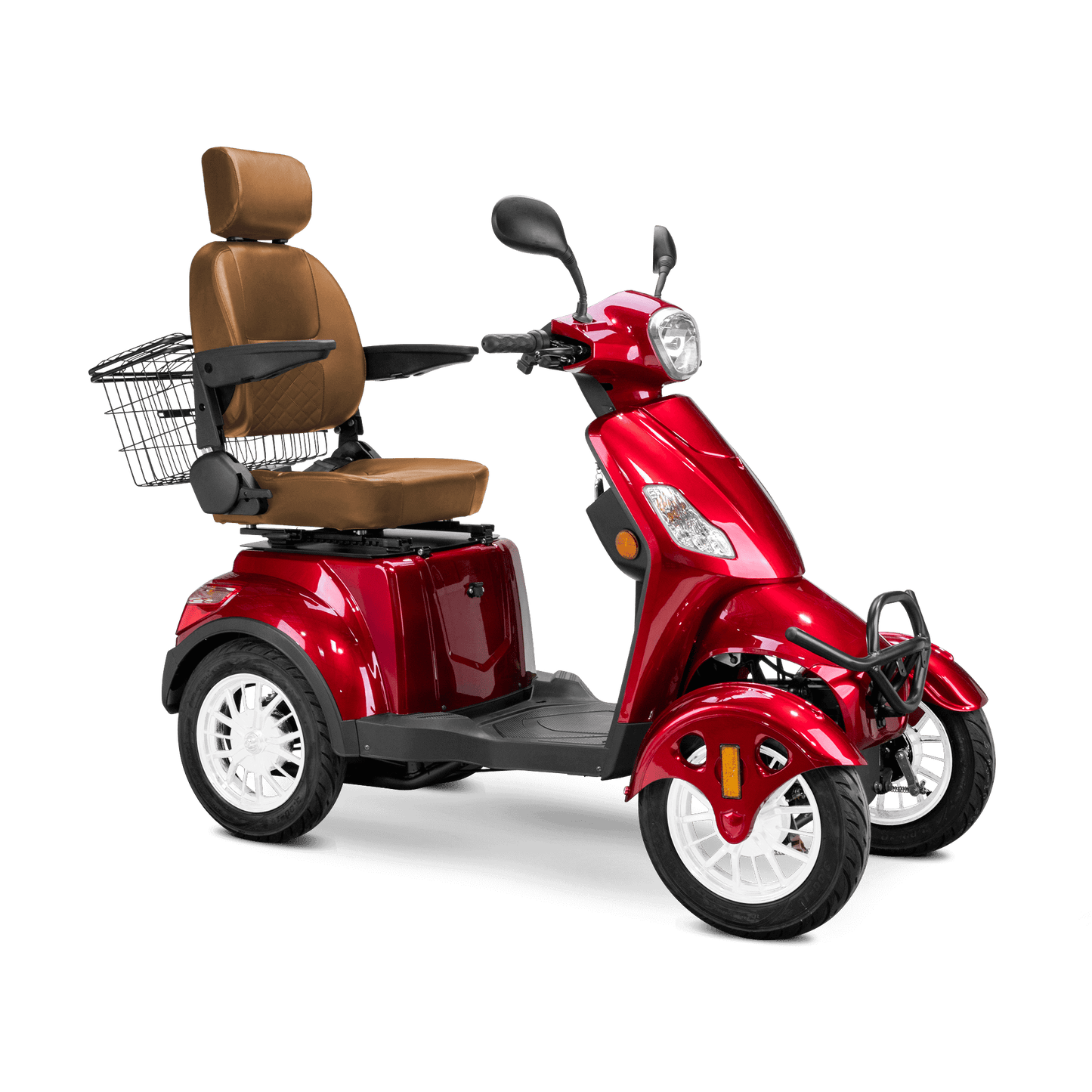 Prestige Mobility Scooter - red with brown seat and white wheels