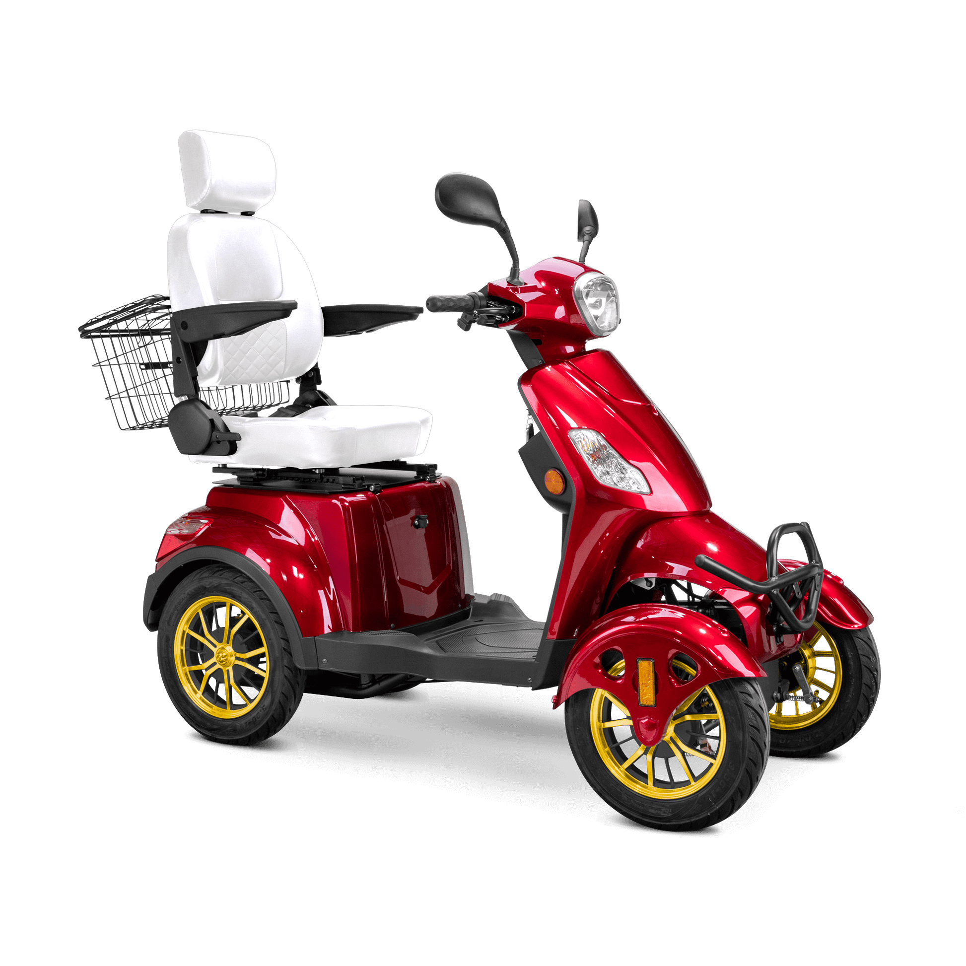 Prestige Mobility Scooter - red with white seat and gold wheels