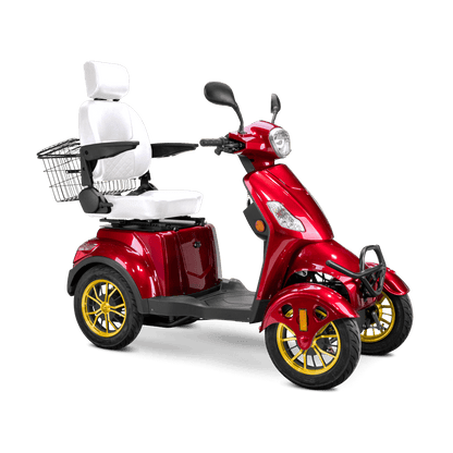 Prestige Mobility Scooter - red with white seat and gold wheels