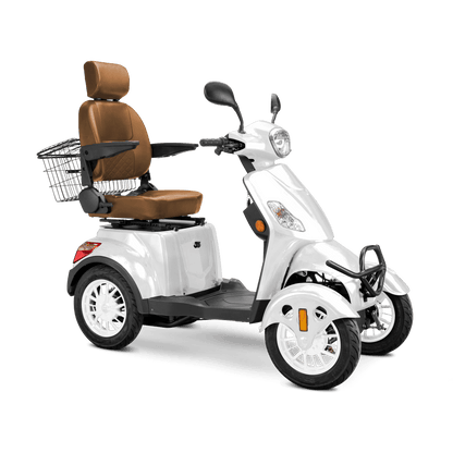 Prestige Mobility Scooter - white with brown seat and white wheels