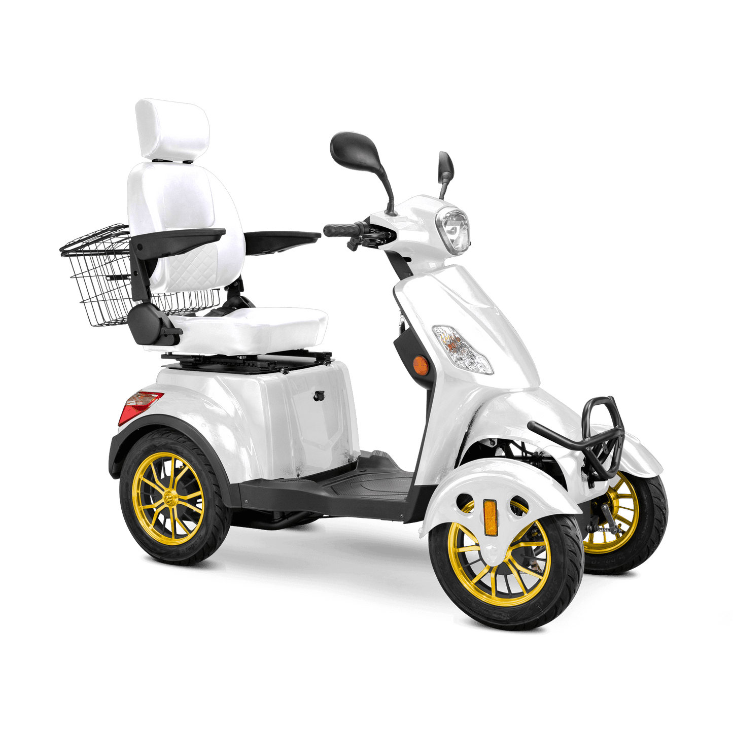 Prestige Mobility Scooter - white with white seat and gold wheels
