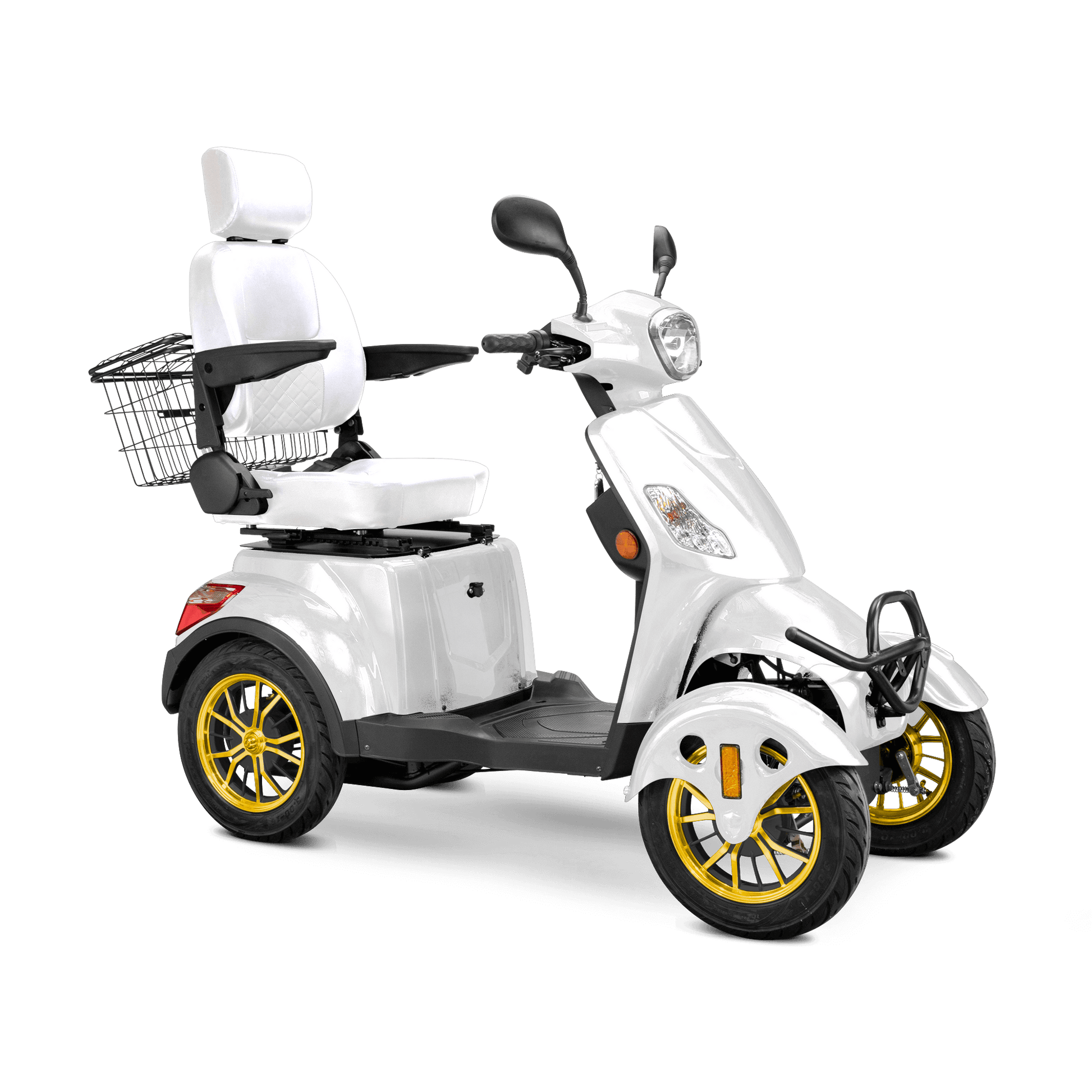 Prestige Mobility Scooter - white with white seat and gold wheels