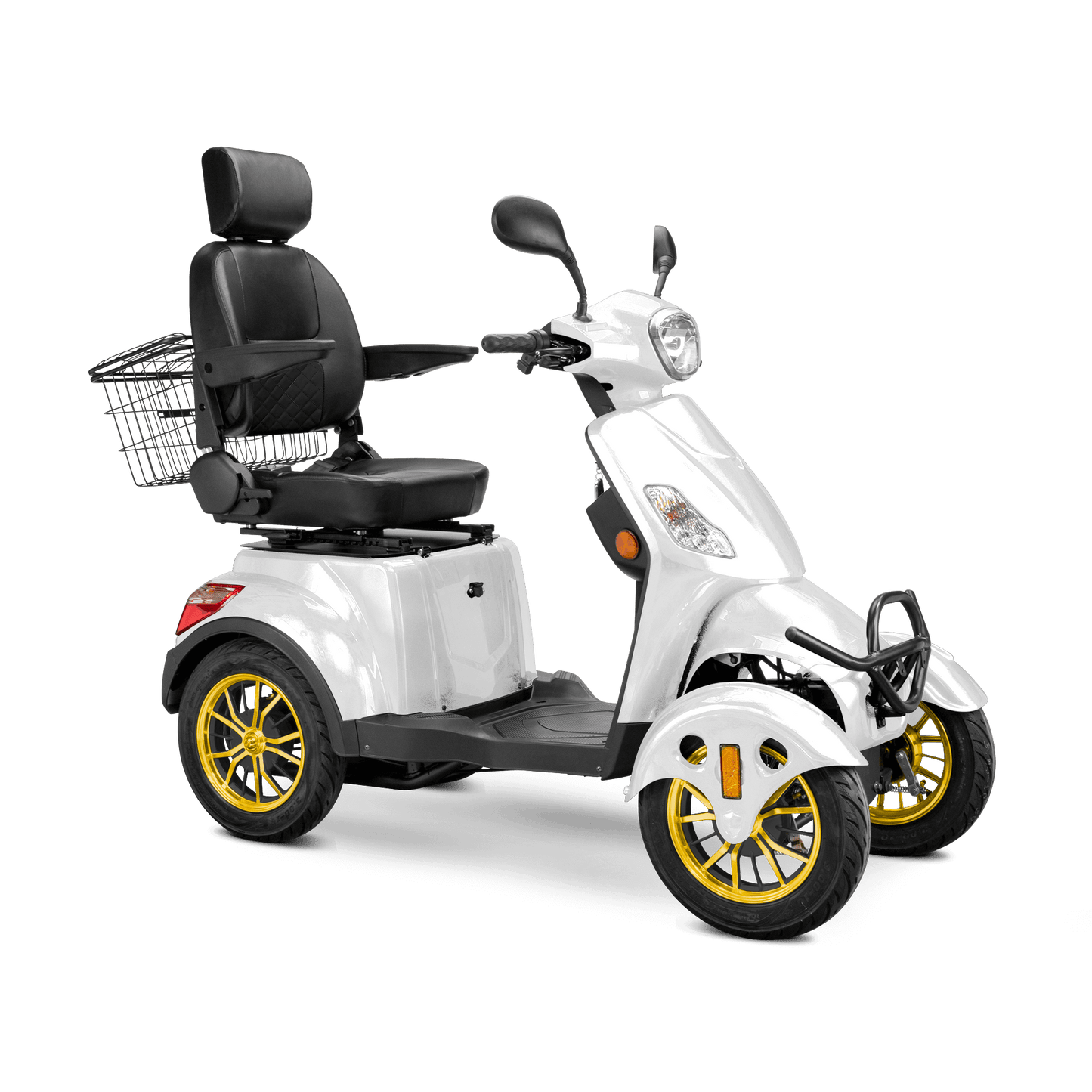Prestige Mobility Scooter - white with black seat and gold wheels