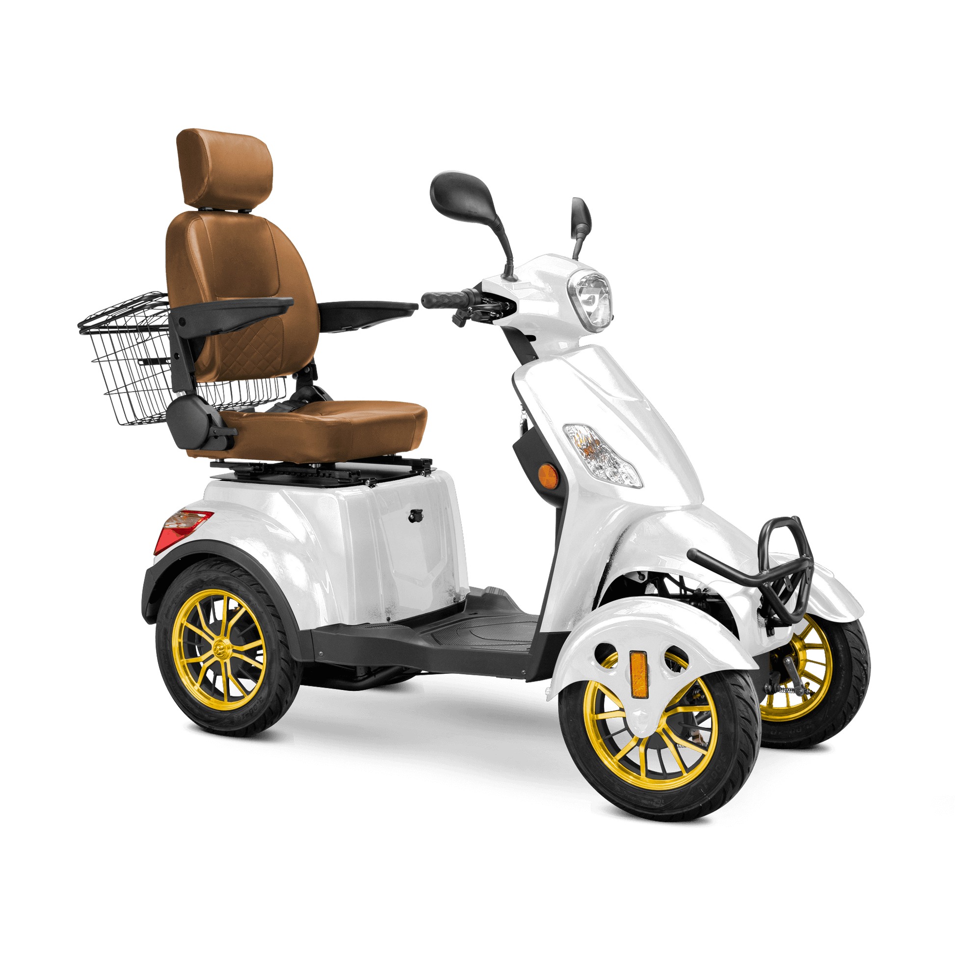 Prestige Mobility Scooter - white with brown seat and gold wheels