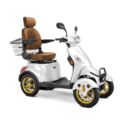 Prestige Mobility Scooter - white with brown seat and gold wheels