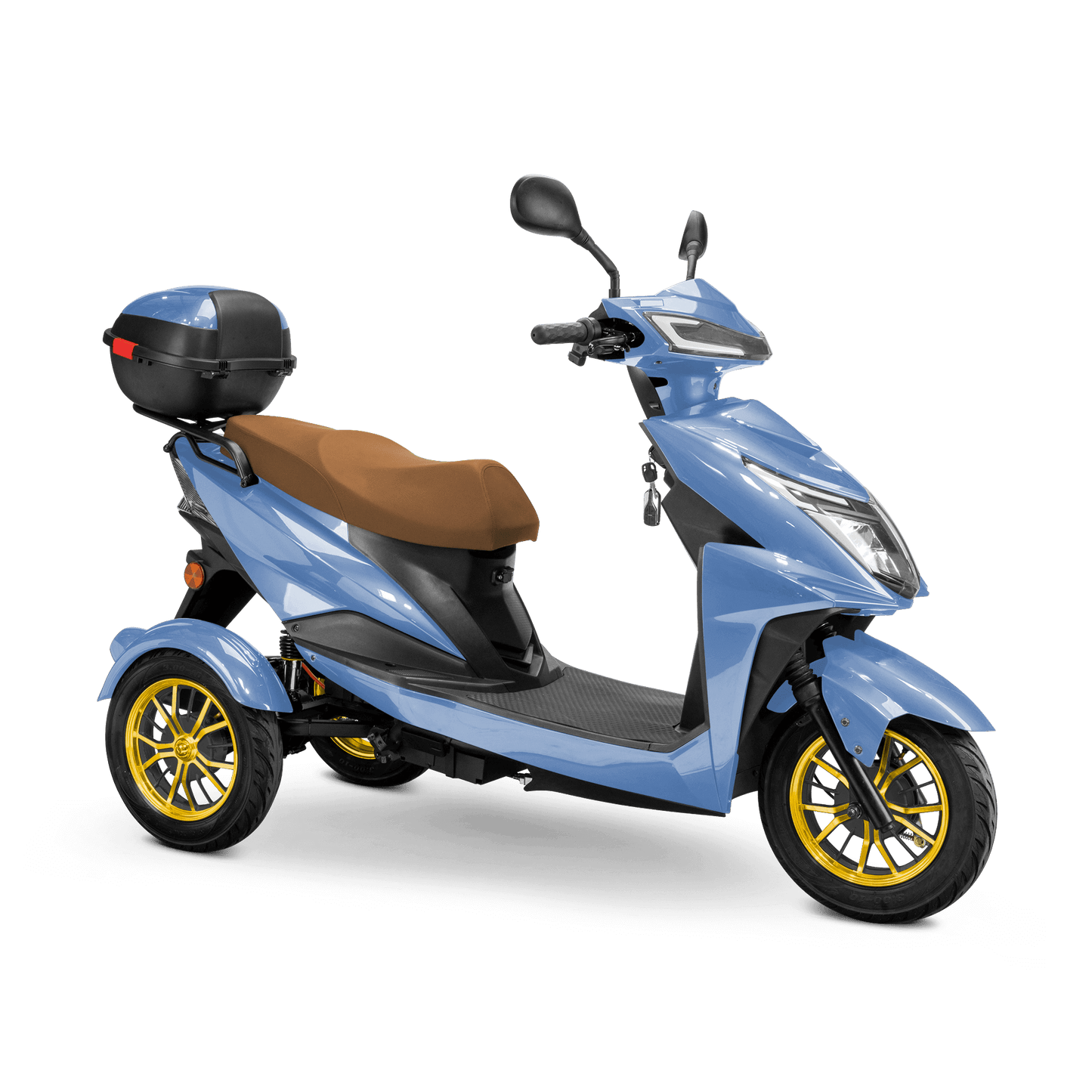 Regal Mobility Scooter - blue with brown seat and gold wheels