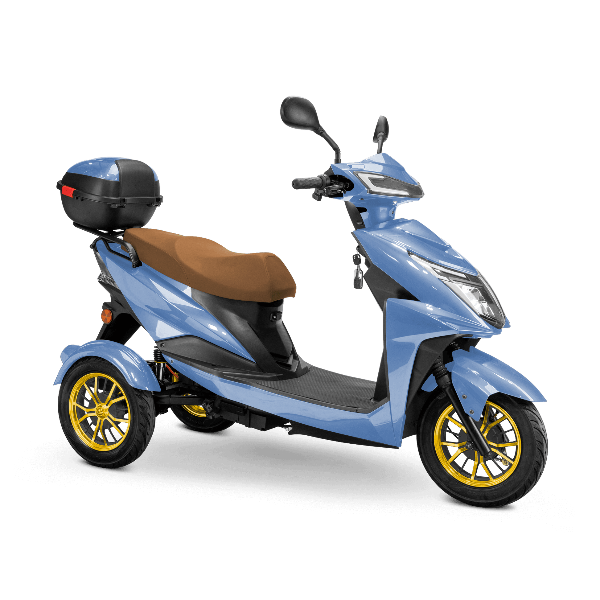 Regal Mobility Scooter - blue with brown seat and gold wheels