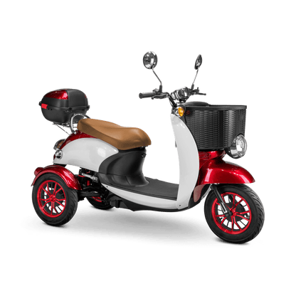 Supreme Mobility Scooter - white and red with brown seat and red wheels