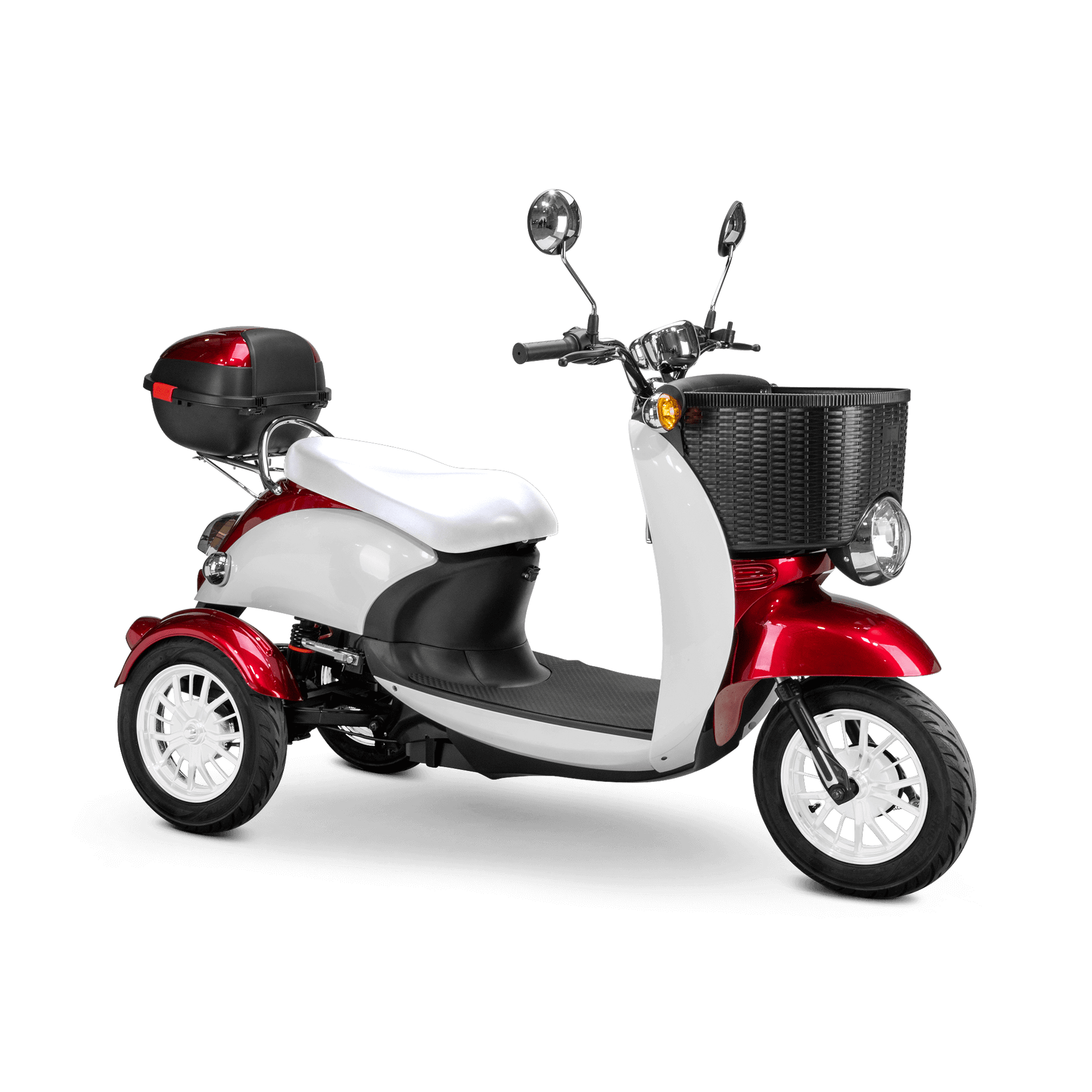 Supreme Mobility Scooter - white and red with white seat and white wheels