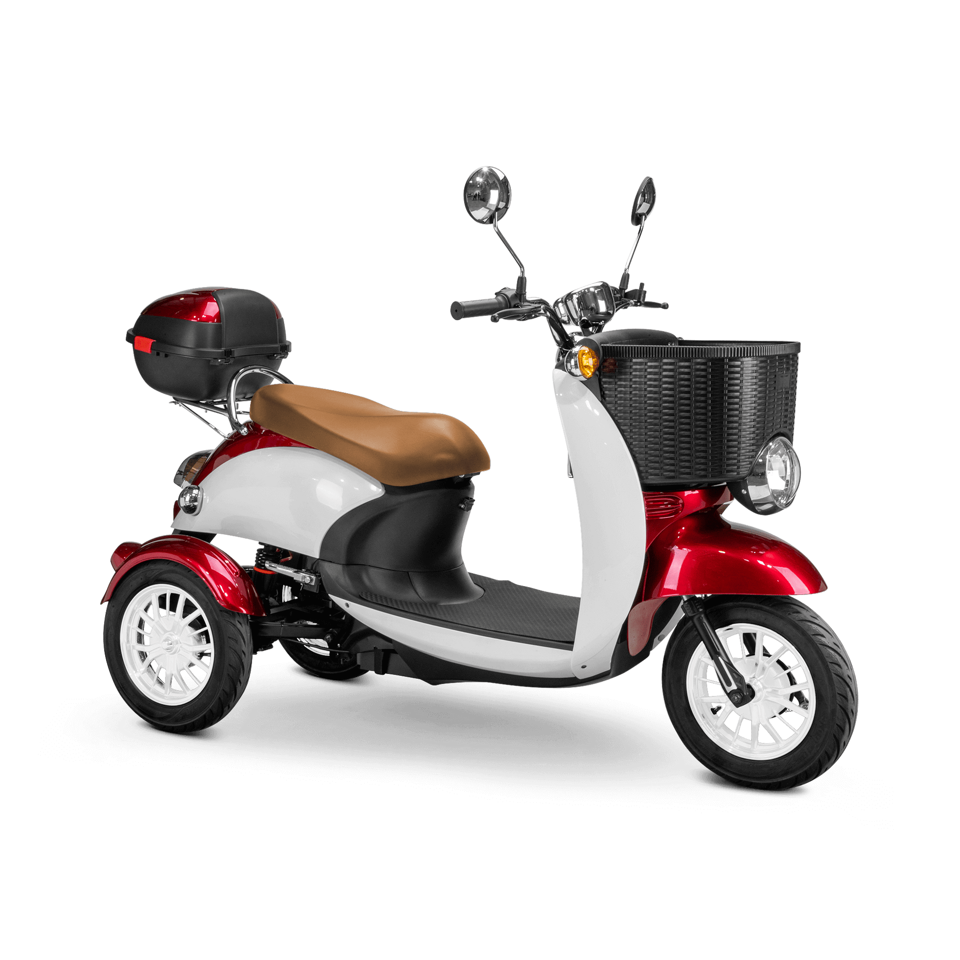 Supreme Mobility Scooter - white and red with brown seat and white wheels