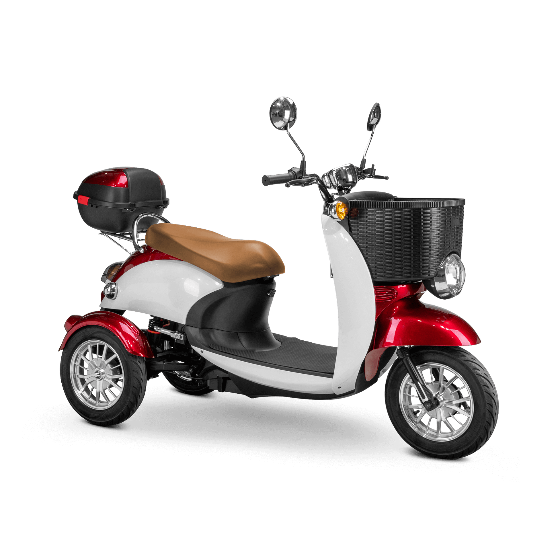 Supreme Mobility Scooter - white and red with brown seat and silver wheels