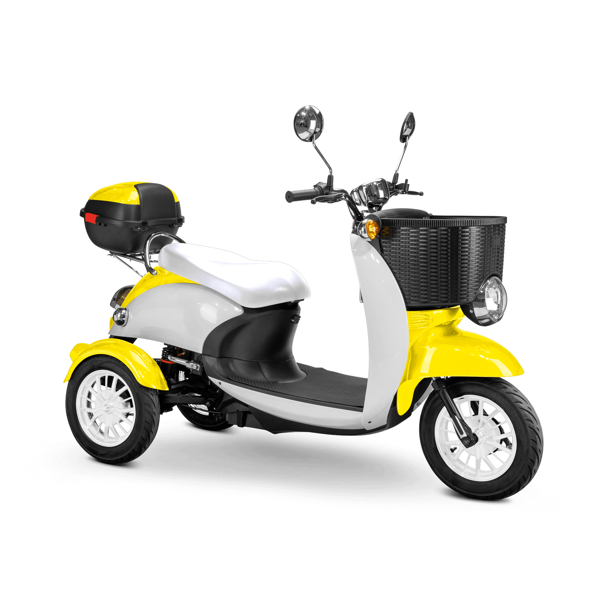 Supreme Mobility Scooter - white and yellow with white seat and white wheels
