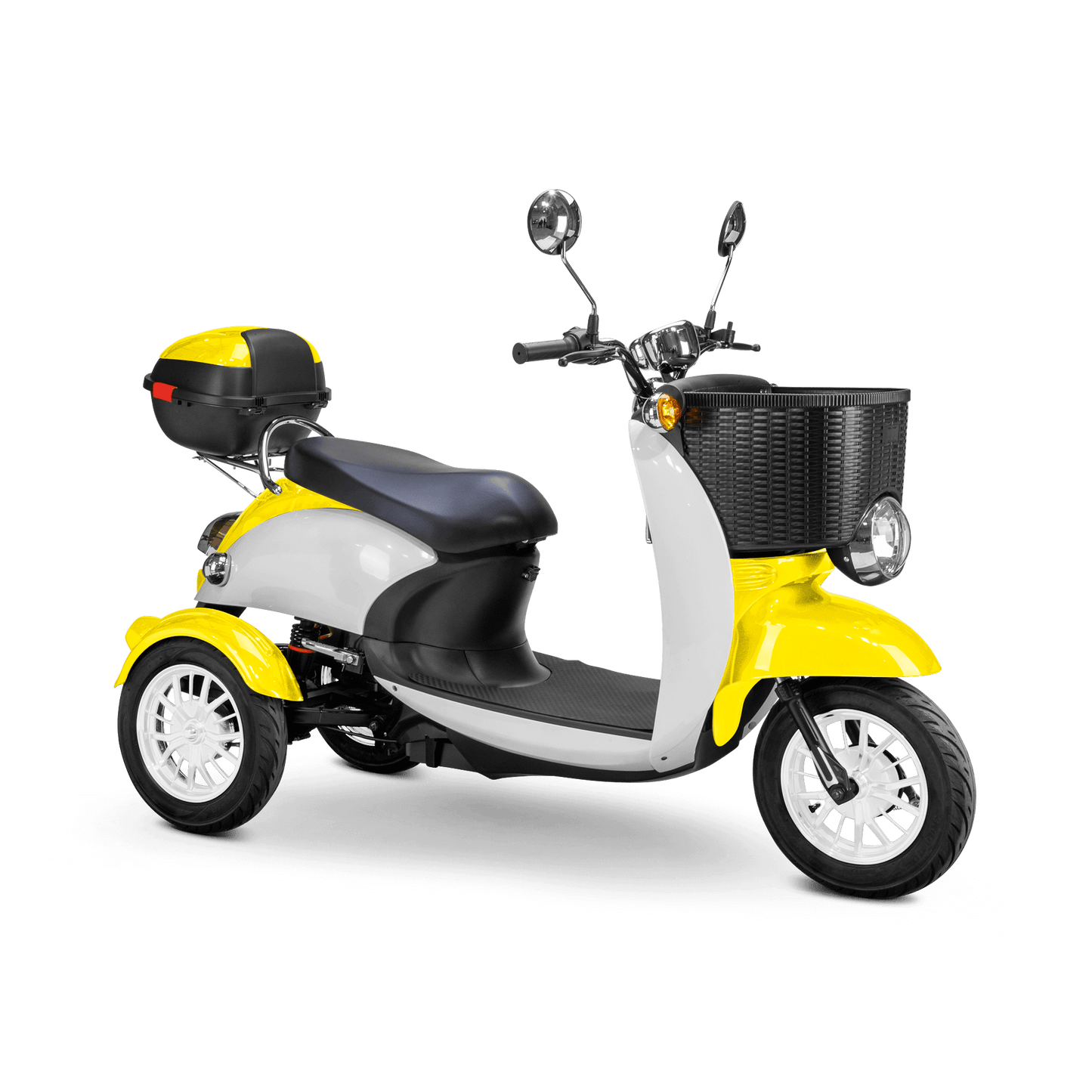 Supreme Mobility Scooter - white and yellow with black seat and white wheels