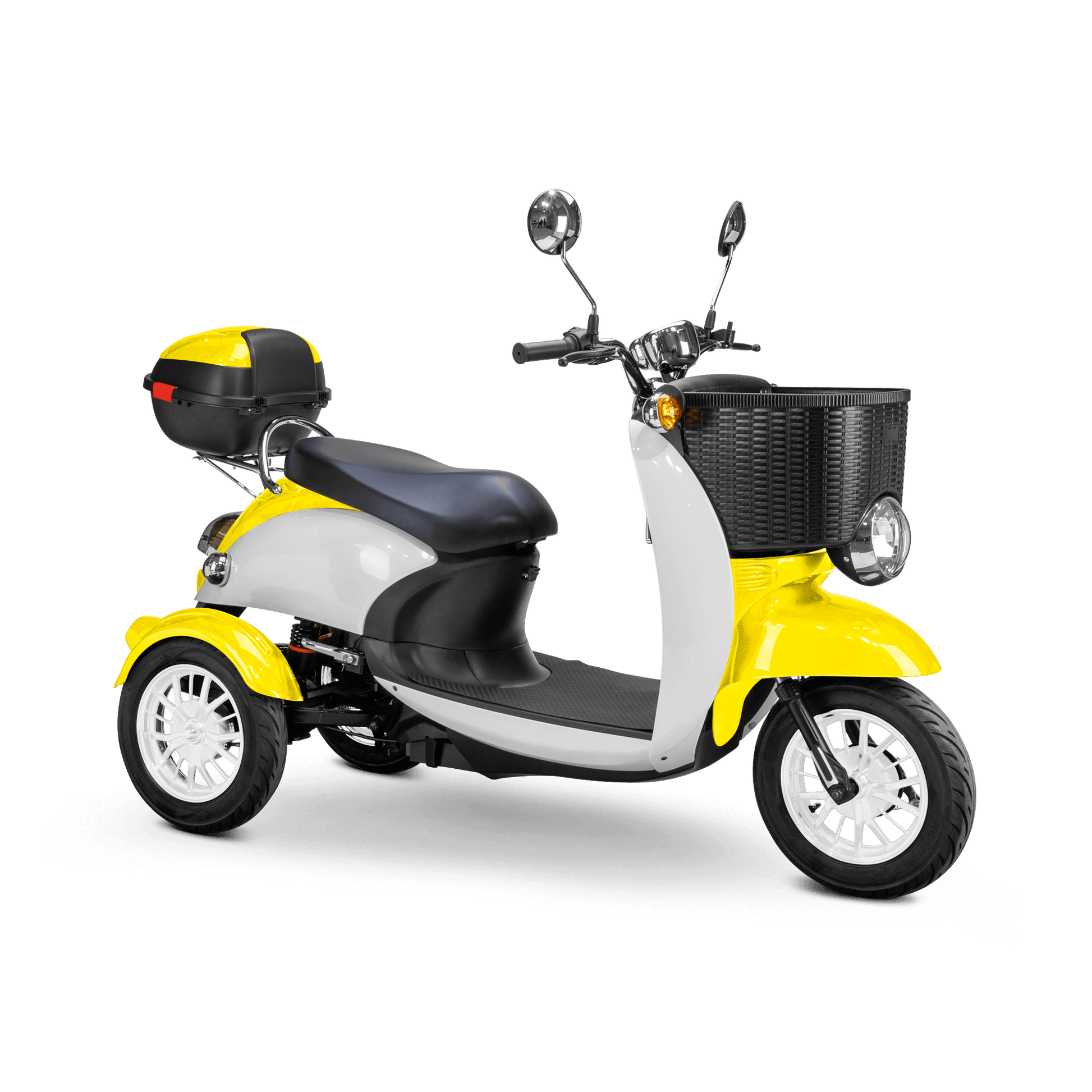 Supreme Mobility Scooter - white and yellow with black seat and white wheels