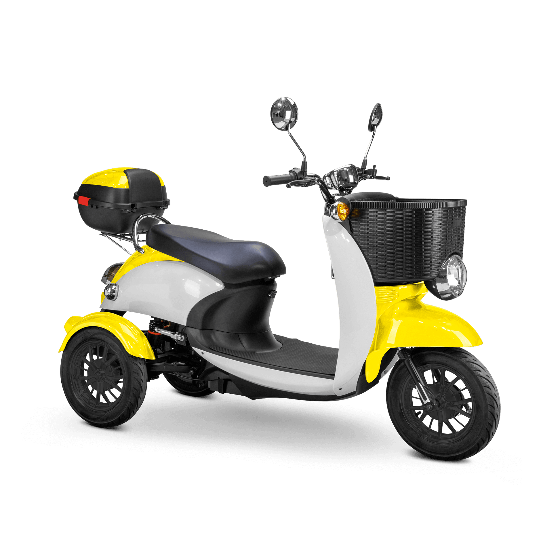Supreme Mobility Scooter - white and yellow with black seat and black wheels