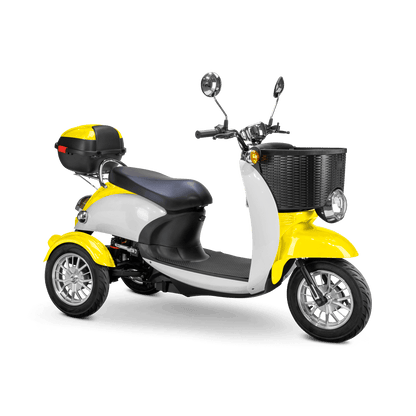 Supreme Mobility Scooter - white and yellow with black seat and silver wheels