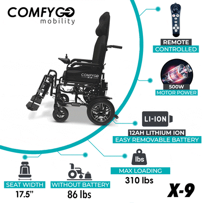 X-9 Remote Controlled Electric Wheelchair with Automatic Recline - reclining video