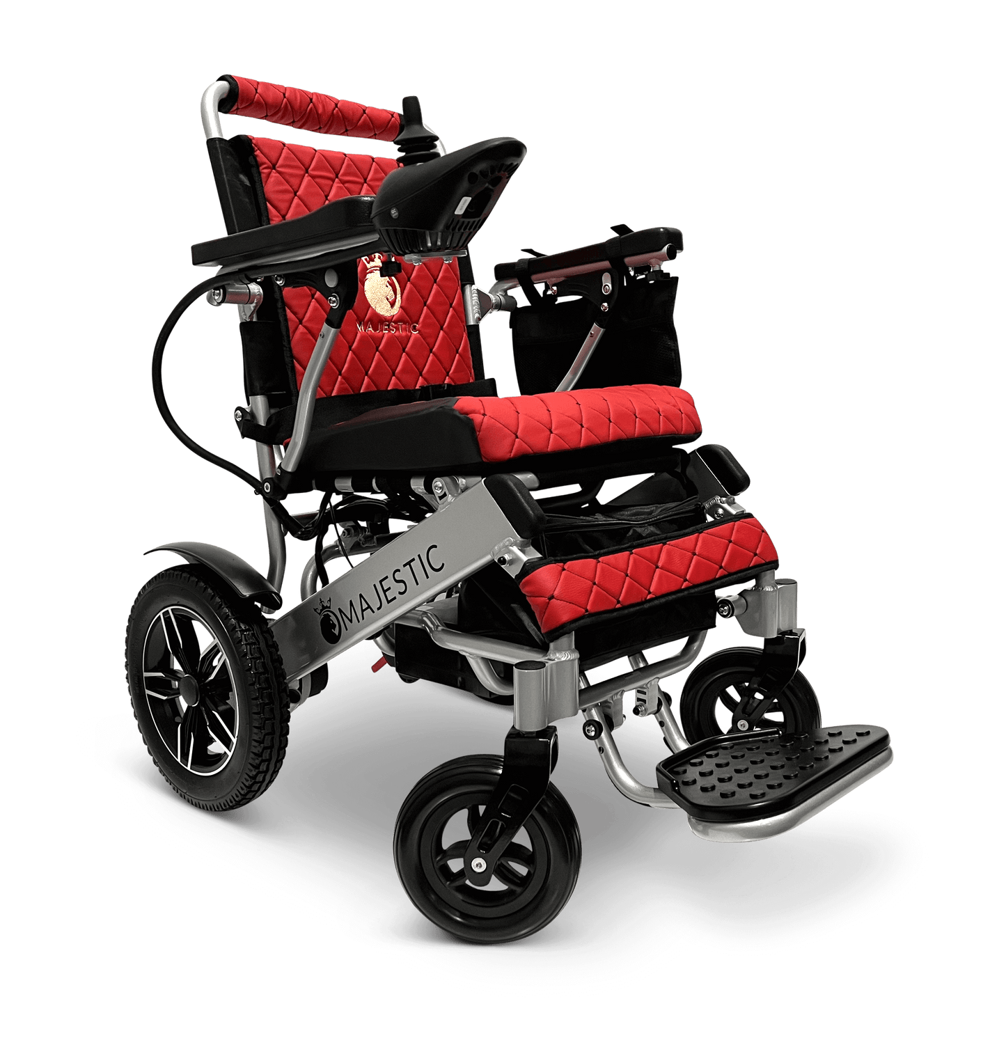 Majestic IQ-8000 Remote Controlled Electric Wheelchair (17.5” Wide Seat) - silver and red right front