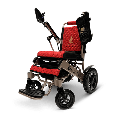 Majestic IQ-8000 Remote Controlled Electric Wheelchair (17.5” Wide Seat) - bronze and red color armrests raised
