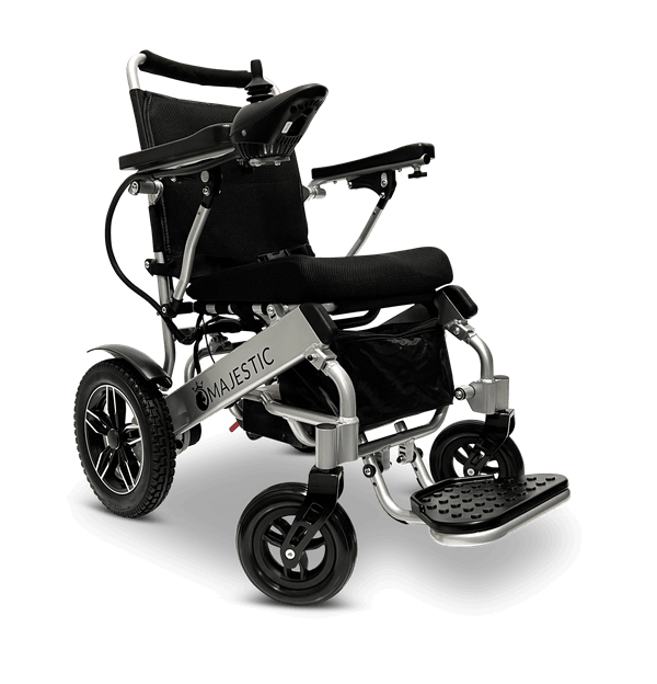 Majestic IQ-8000 Remote Controlled Electric Wheelchair (17.5” Wide Seat) - silver and standard color right front