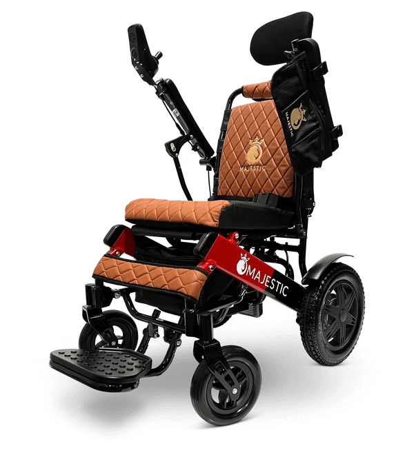 Majestic IQ-9000 Long Range Electric Wheelchair With Recline (17.5” Or 20” Wide Seat) - black and red frame with taba fabric