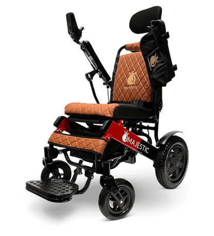 Majestic IQ-9000 Long Range Electric Wheelchair With Recline (17.5” Or 20” Wide Seat) - black and red frame with taba fabric