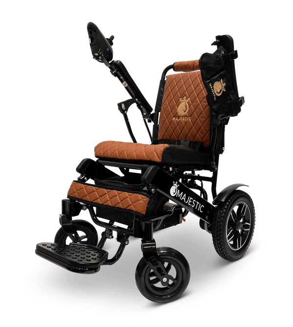 Majestic IQ-8000 Remote Controlled Electric Wheelchair (17.5” Wide Seat) - black and taba color armrests raised