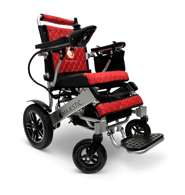 Majestic IQ-8000 Remote Controlled Electric Wheelchair (17.5” Wide Seat) - silver and red color right front