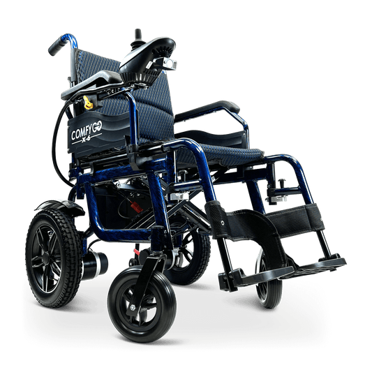 X-6 Lightweight Electric Wheelchair (17.5″ Wide Seat) - blue right front