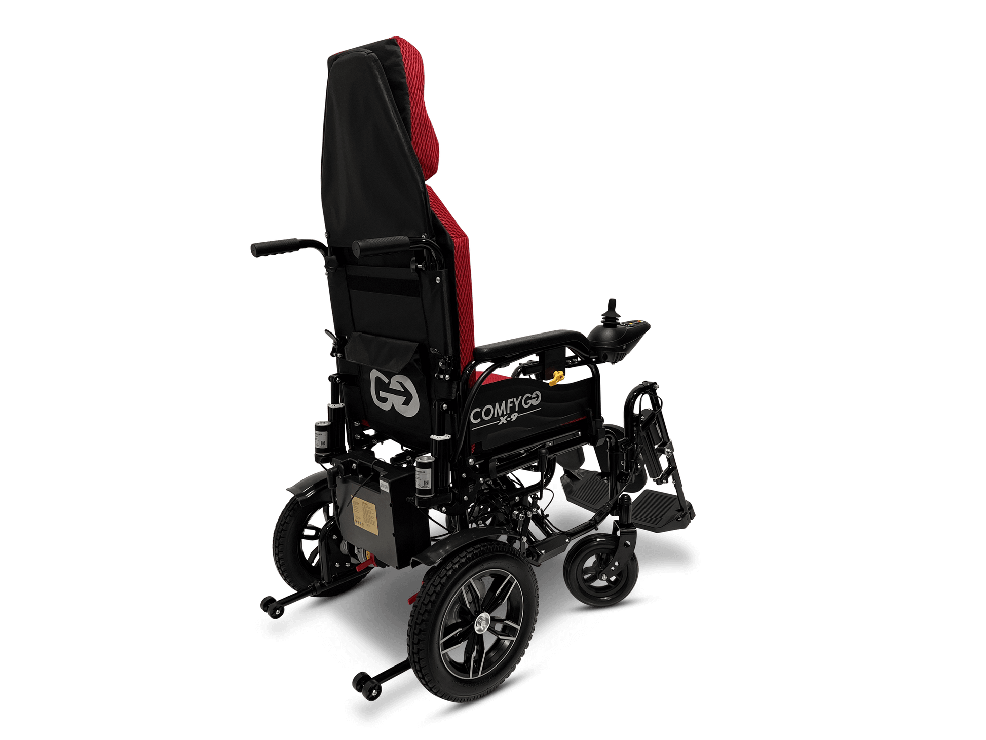 X-9 Remote Controlled Electric Wheelchair with Automatic Recline - red left rear