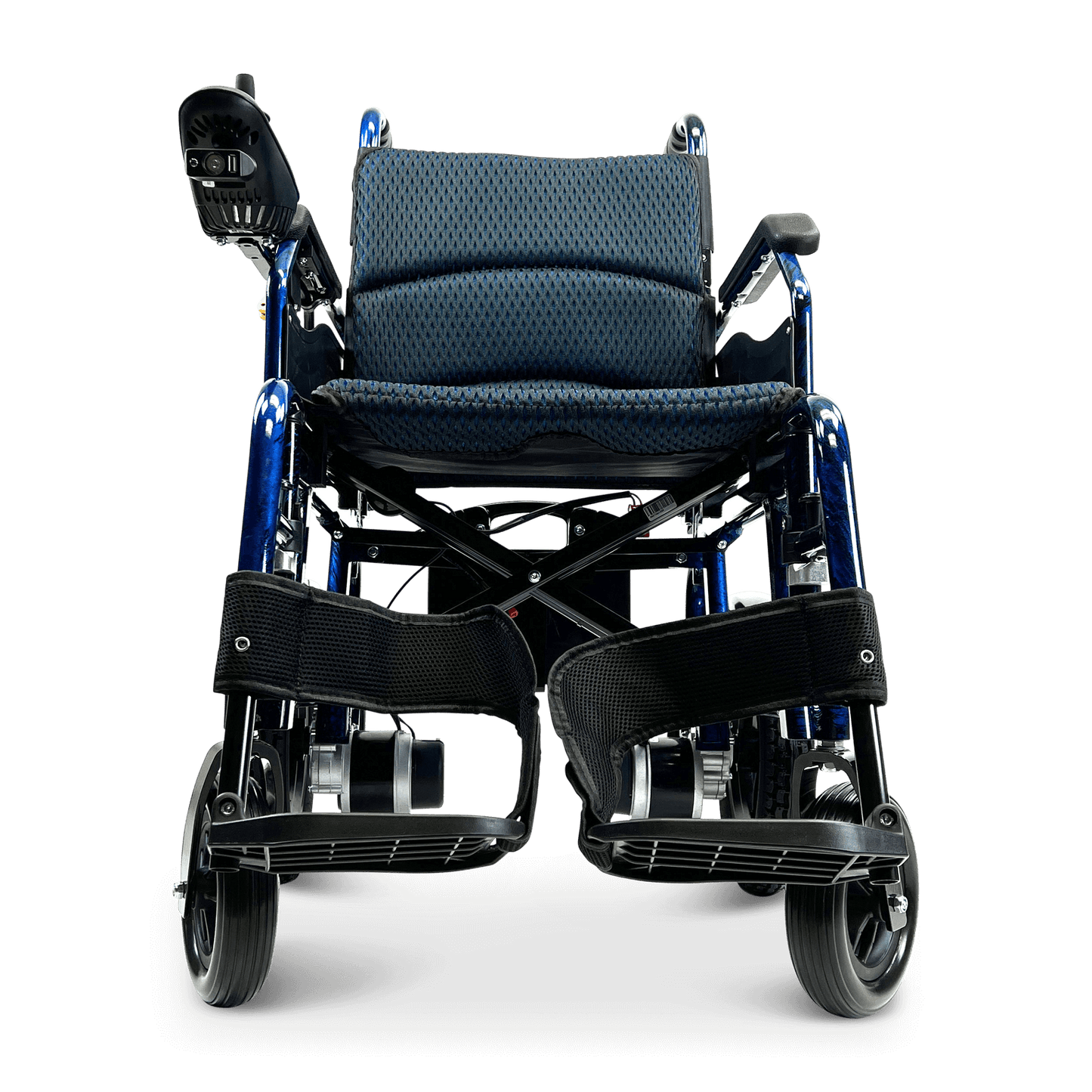 X-6 Lightweight Electric Wheelchair (17.5″ Wide Seat) - blue front view