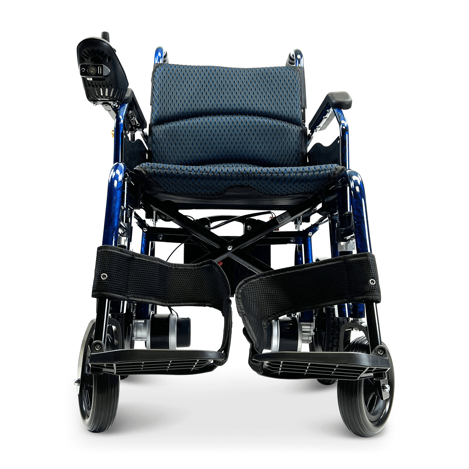 X-6 Lightweight Electric Wheelchair (17.5″ Wide Seat) - blue front view
