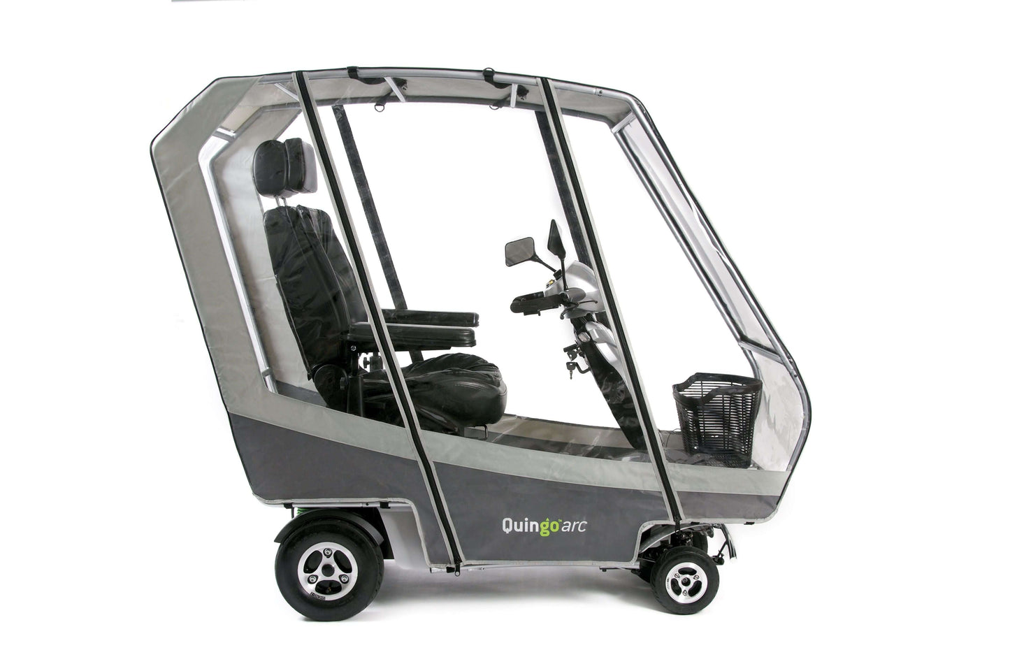 Quingo Toura 2 Mobility Scooter - right side view with weather cover