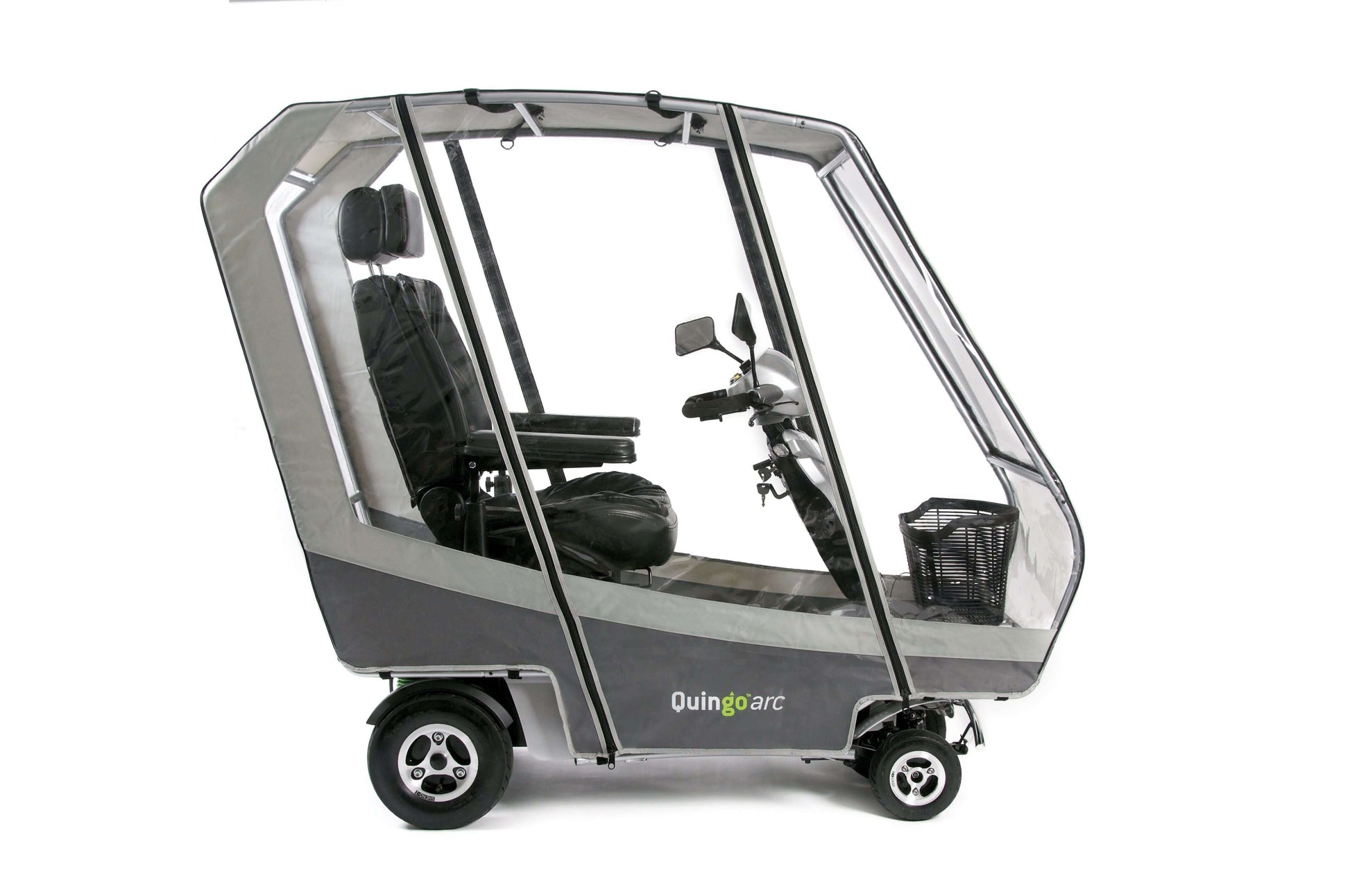 Quingo Toura 2 Mobility Scooter - right side view with weather cover