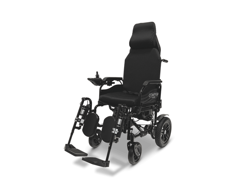 X-9 Remote Controlled Electric Wheelchair with Automatic Recline - black left front
