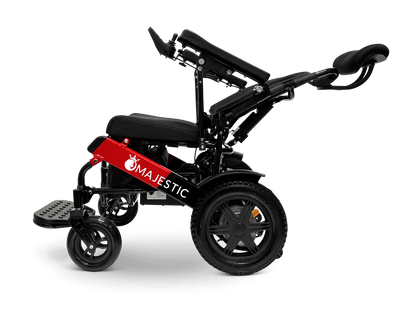 Majestic IQ-9000 Long Range Electric Wheelchair With Recline (17.5” Or 20” Wide Seat) - fully reclined red and black with standard fabric