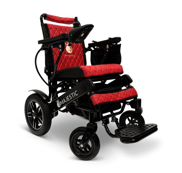 Majestic IQ-8000 Remote Controlled Electric Wheelchair (17.5” Wide Seat) - black and red color right front
