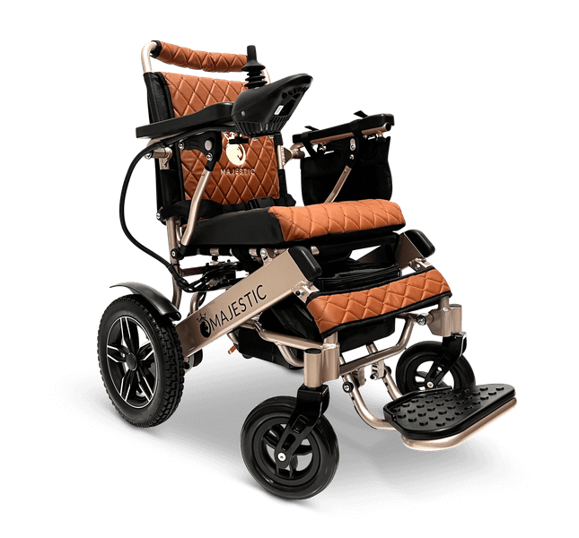 Majestic IQ-8000 Remote Controlled Electric Wheelchair (17.5” Wide Seat) - bronze and taba color right front