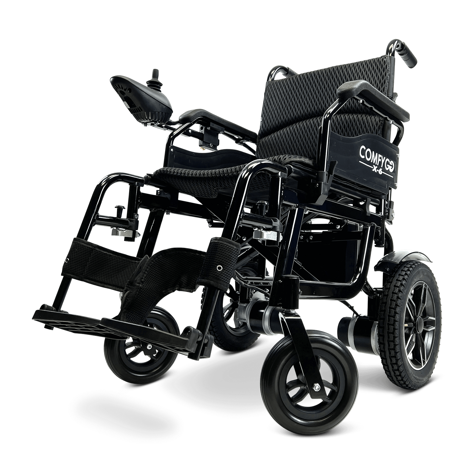 X-6 Lightweight Electric Wheelchair (17.5″ Wide Seat) - black left front