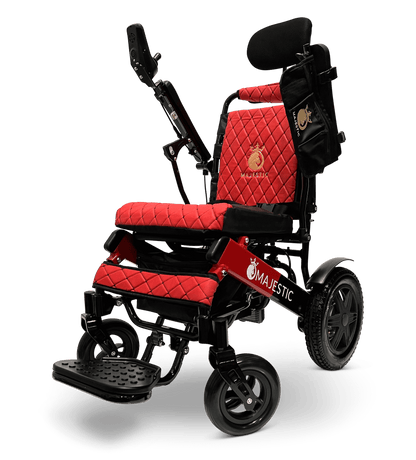 Majestic IQ-9000 Long Range Electric Wheelchair With Recline (17.5” Or 20” Wide Seat) - black and red frame with red fabric