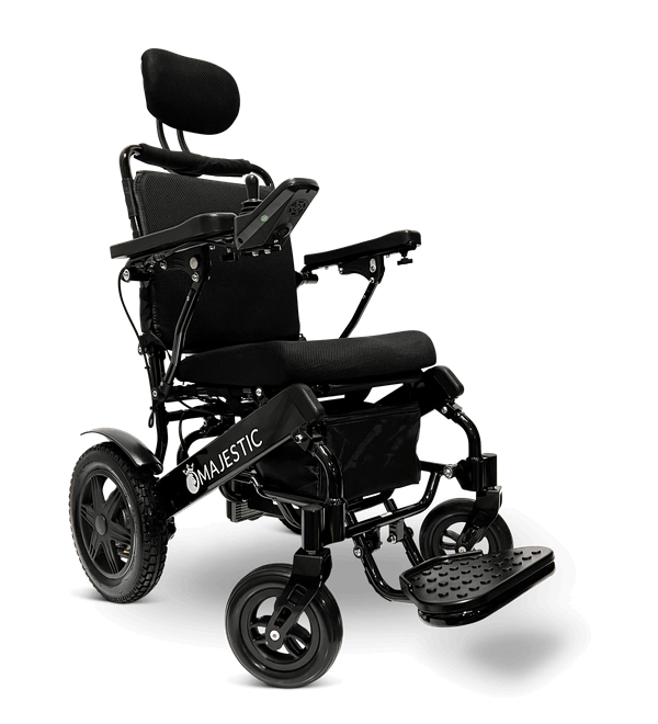 Majestic IQ-9000 Long Range Electric Wheelchair With Recline (17.5” Or 20” Wide Seat) - black frame with standard fabric