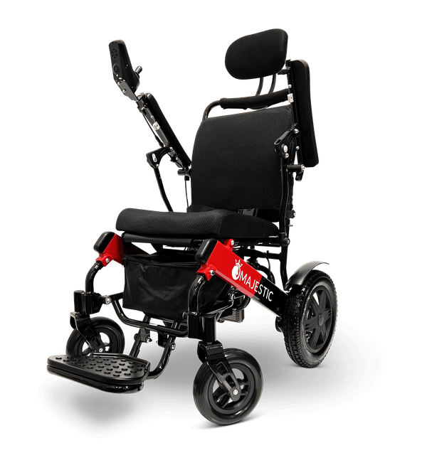 Majestic IQ-9000 Long Range Electric Wheelchair With Recline (17.5” Or 20” Wide Seat) - black and red frame with standard fabric