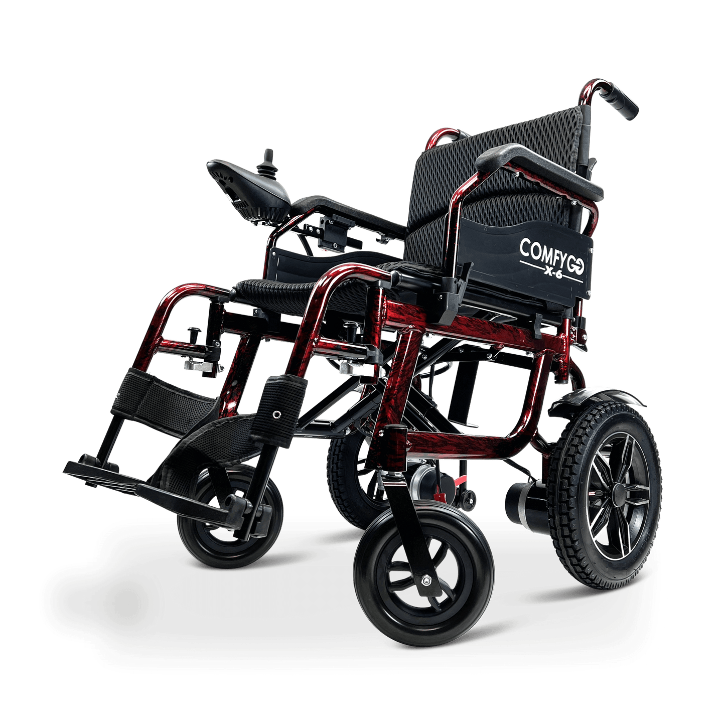 X-6 Lightweight Electric Wheelchair (17.5″ Wide Seat) - red left front