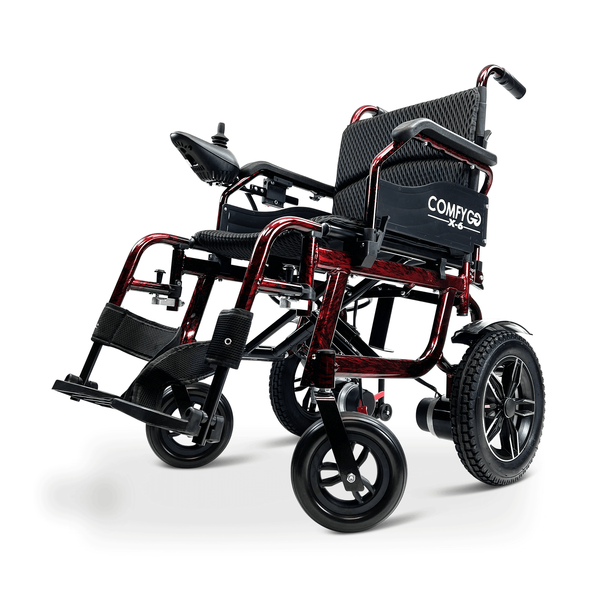 X-6 Lightweight Electric Wheelchair (17.5″ Wide Seat) - red left front